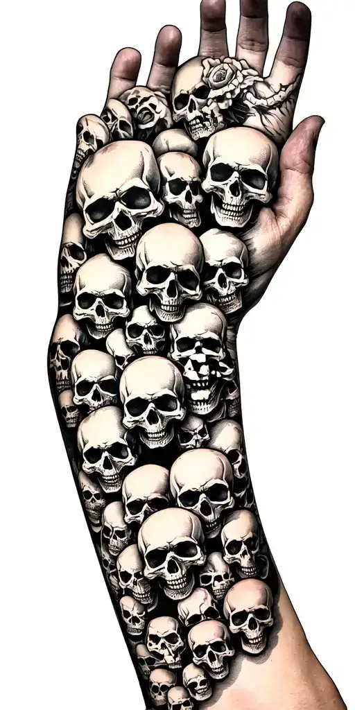Lots Of Skulls Connected Up Arm Sleeve