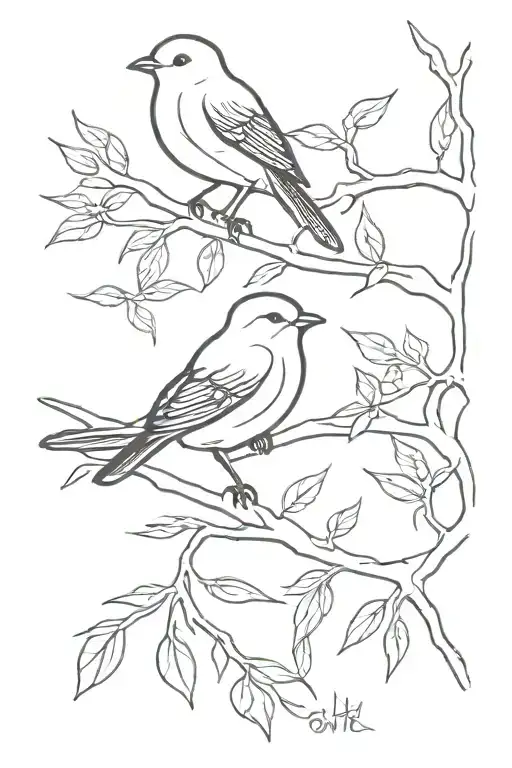 2 Birds On A Branch One Bird Fly Away