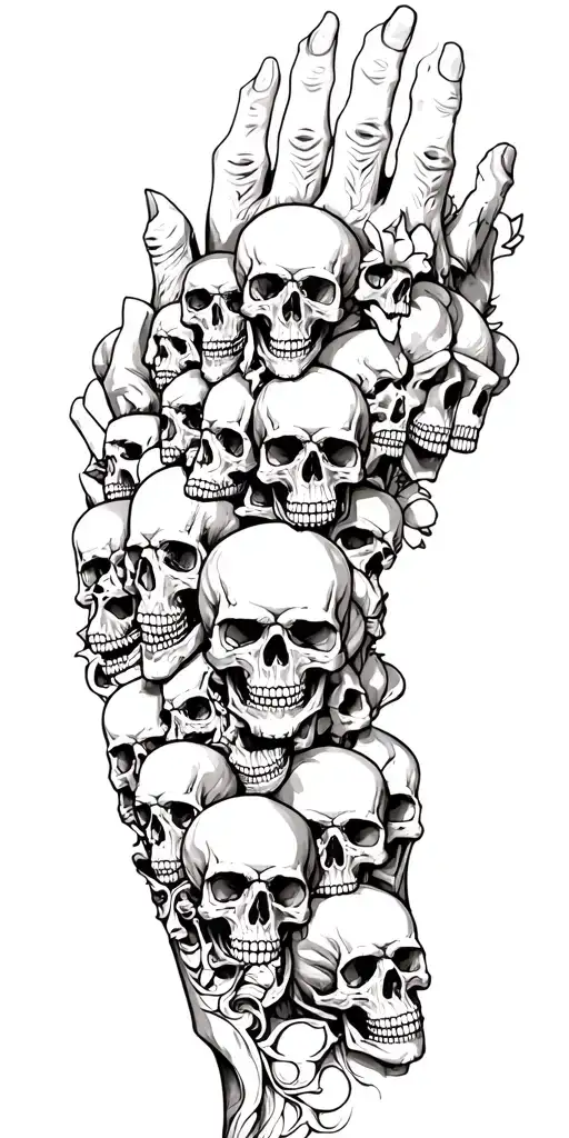 Lots Of Skulls Connected Up Arm Sleeve