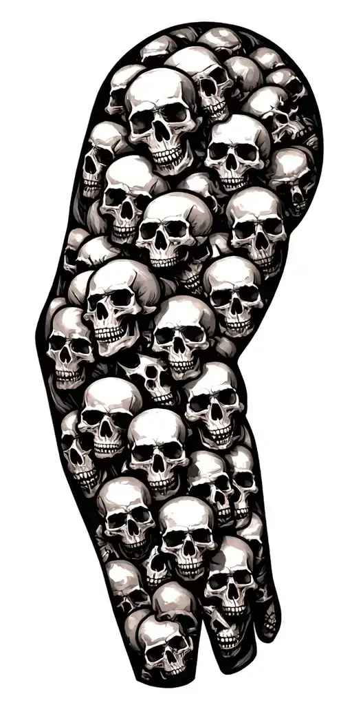 Lots Of Skulls Connected Up Arm Sleeve