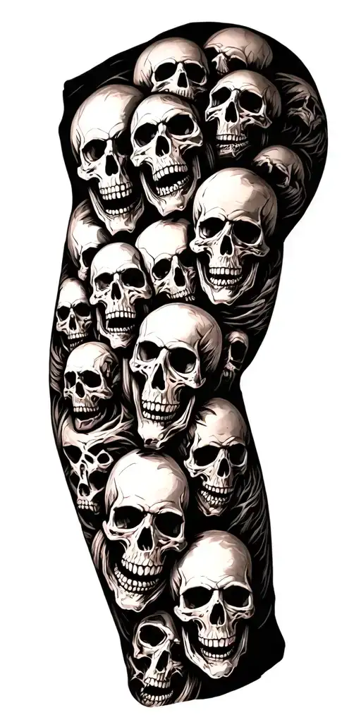 Lots Of Skulls Connected Up Arm Sleeve
