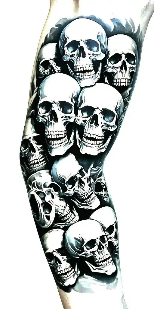 Lots Of Skulls Connected Up Arm Sleeve