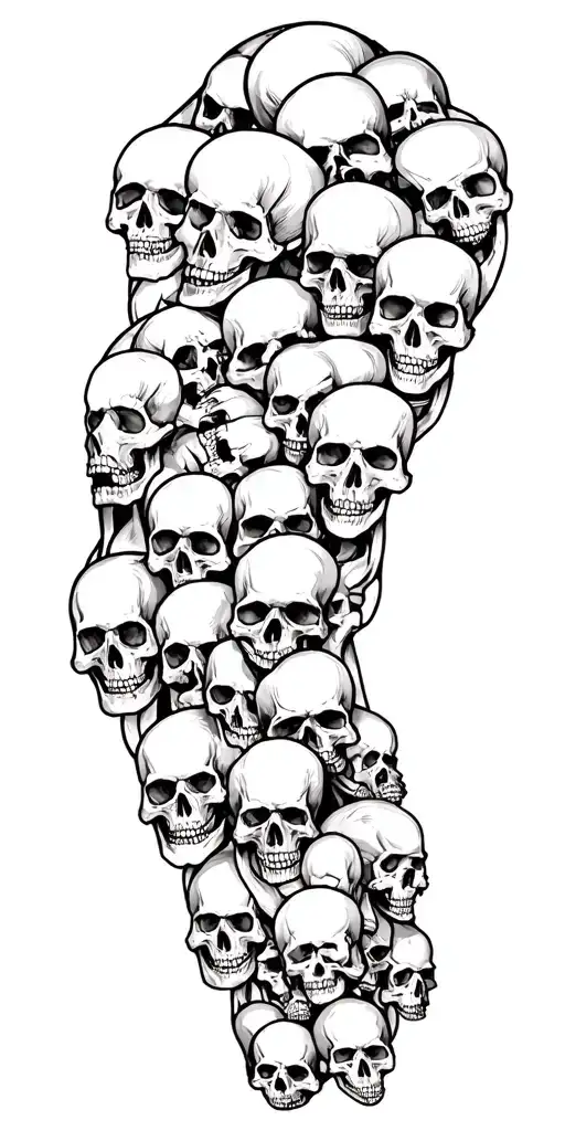 Lots Of Skulls Connected Up Arm Sleeve