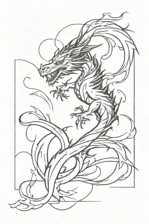 Blurry Dragon With Streaks And Splashes Black And White Japanese Theme