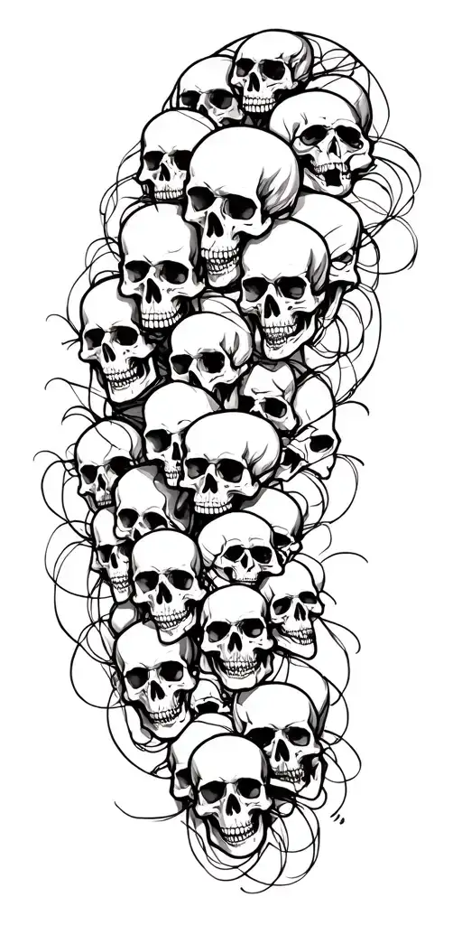 Lots Of Skulls Connected Up Arm Sleeve