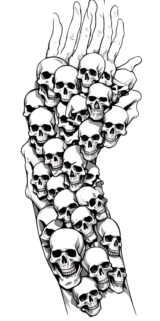 Lots Of Skulls Connected Up Arm Sleeve