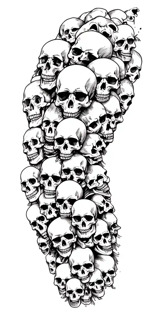 Lots Of Skulls Connected Up Arm Sleeve