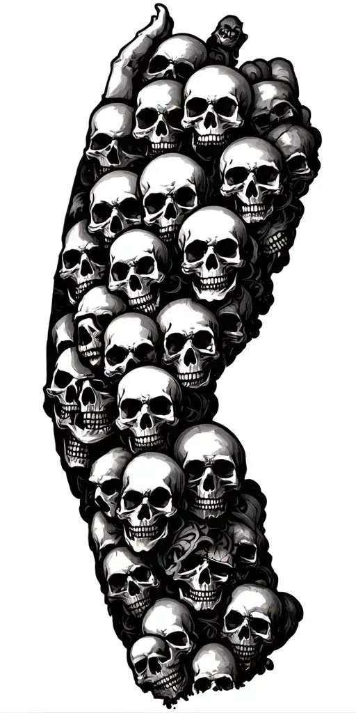 Lots Of Skulls Connected Up Arm Sleeve