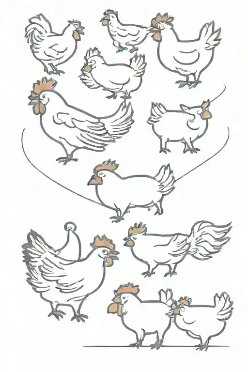 Chickens And Pigs Walking In A Line