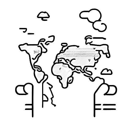 A Map Outline Of The World With Small Icons Representing Different Outdoor Activities And Landmarks