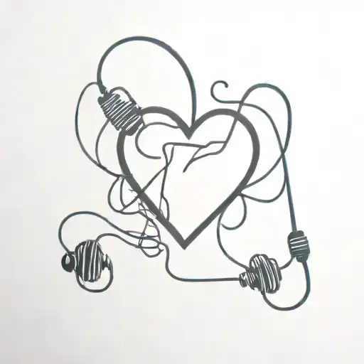 Broken Heart Joined Together With Headphones And Music
