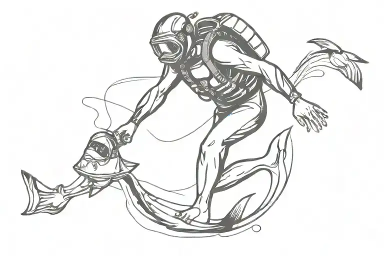 Male Scuba Diver Swimming Horizontally Alone In The Ocean With Small Tanks And Swim Fins