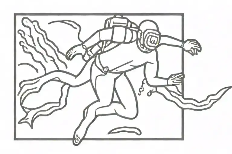 Male Scuba Diver Swimming Horizontally Alone With Small Tanks And Swim Fins