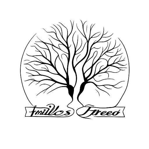 A Minimalist Tattoo Of A Family Tree With Each Member's Name Written On A Different Type Of Food