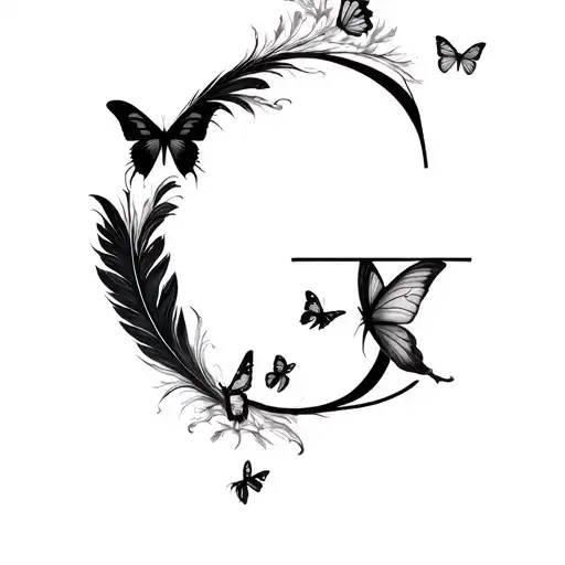 Letter G To The Power Of 3 With Butterflies And Black Feathers Somehow Incorporated