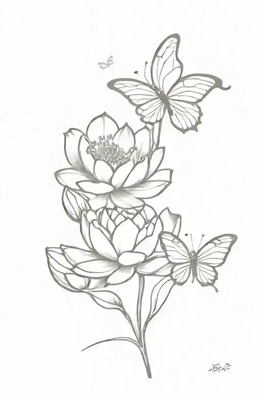 Carnation And Water Lily Flower With Butterflies Flying