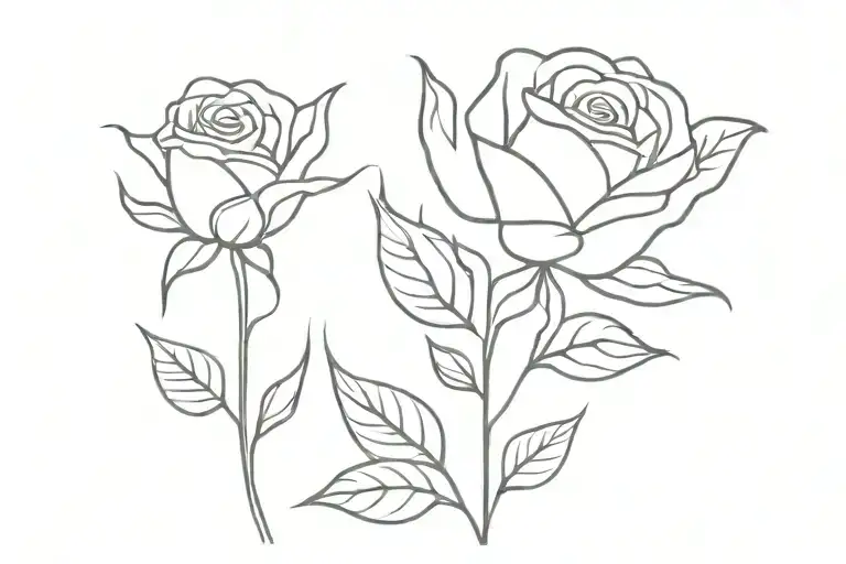 Two Rose Buds With Leaves And Flowers