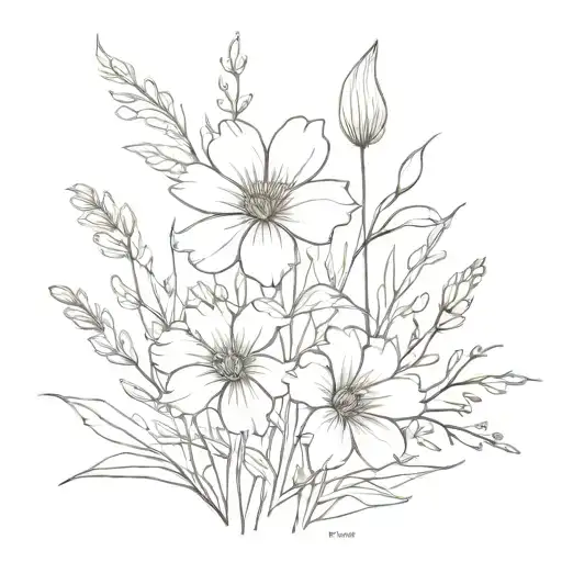 Wildflower Waist Line Drawing Style