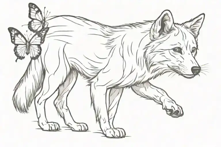 In A Single Stroke He Draws The Silhouette Of A Wolf Cub And A Butterfly