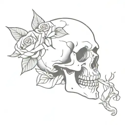 A Skull Smoking A Joint With Roses Behind It