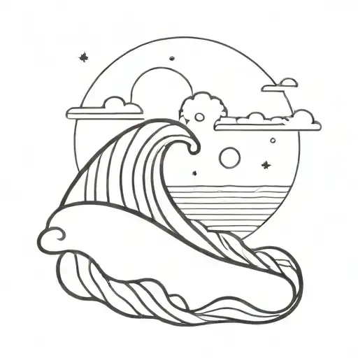 Outline Wave With Sunset Scene