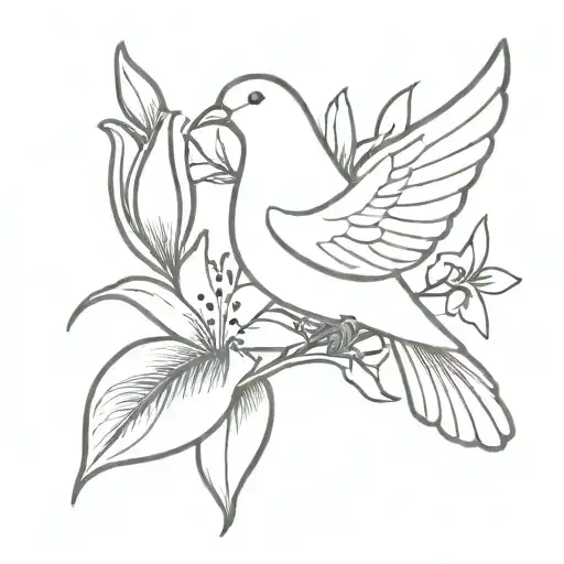 Minimalistic Dove Carrying A Lily Flower