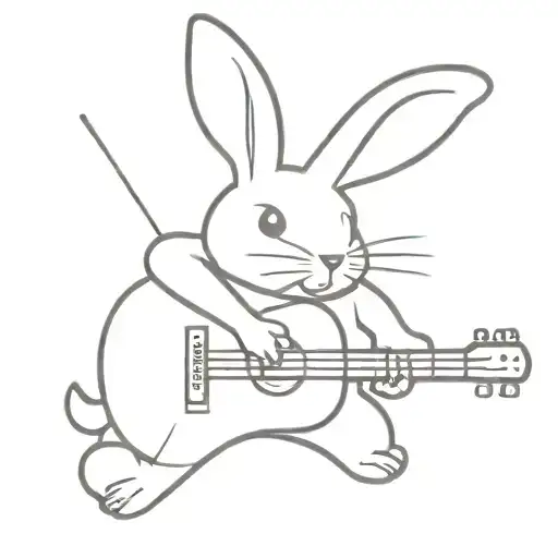 A Minimalist Tattoo Of A Rabbit Playing A Guitar