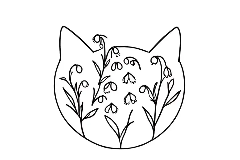 Symmetrical Lily Of The Valley Flower Stems With Cat Faces Inside