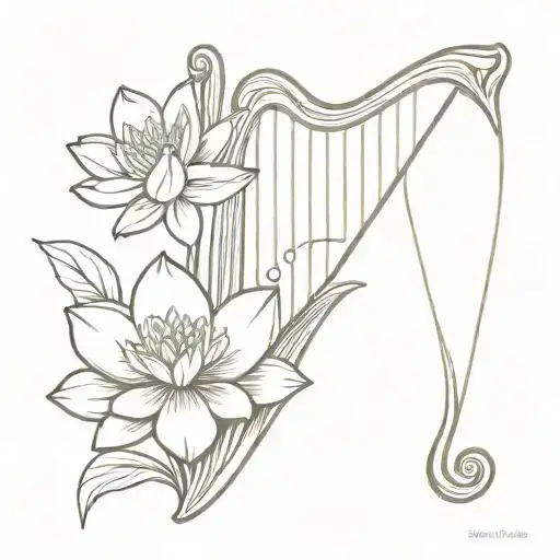 Irish Harp And Water Lily Flower