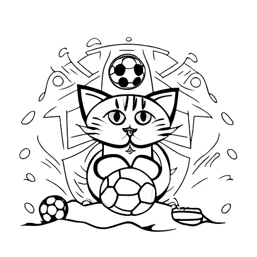 A Cat Playing Soccer On A Beach At Sunset