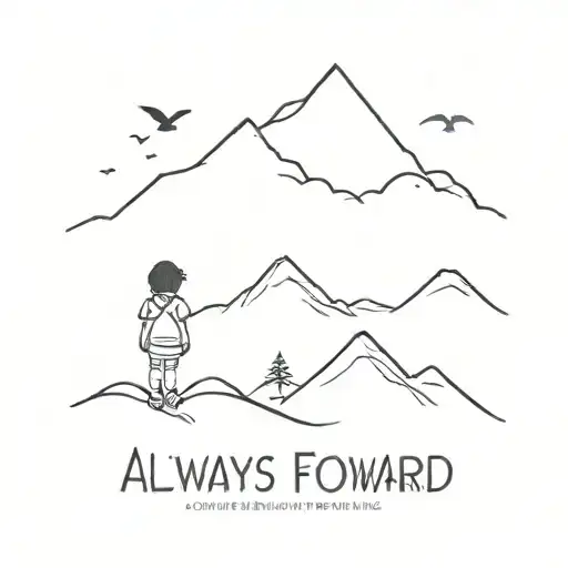 Child In Front Of A Mountain With Birds And A Phrase That Says Always Move Forward