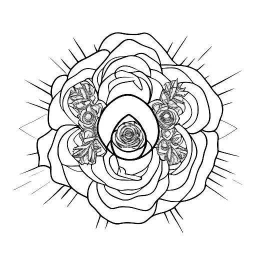 A Large Zero With A Partial Sun Inside The Zero At The Top And A Hand Holding A Rose At The Bottom