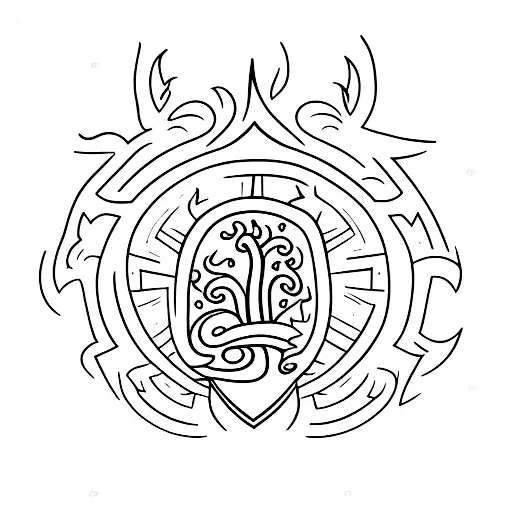 Shield With Flame And Tree