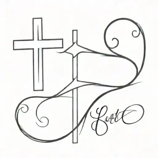 Simple Right Wing Tattoo With Initials Under And A Cross Before The Initials