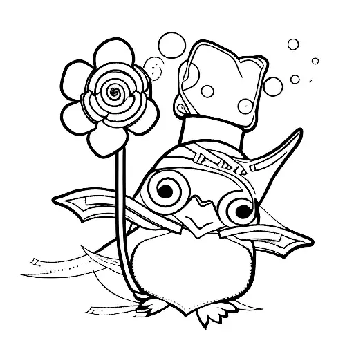 Linework Silhouette Of Penguin With A Clover