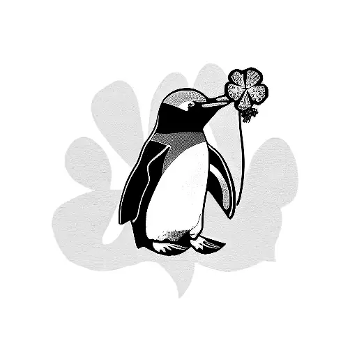 Silhouette Of Penguin With A Clover