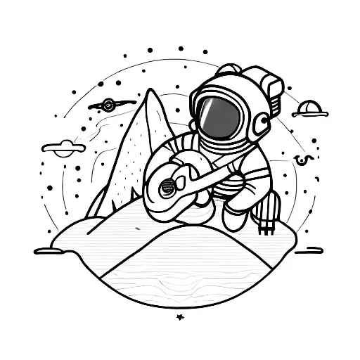 An Adventurous Astronaut Playing Guitar On A Mountain Peak Surrounded By Nature