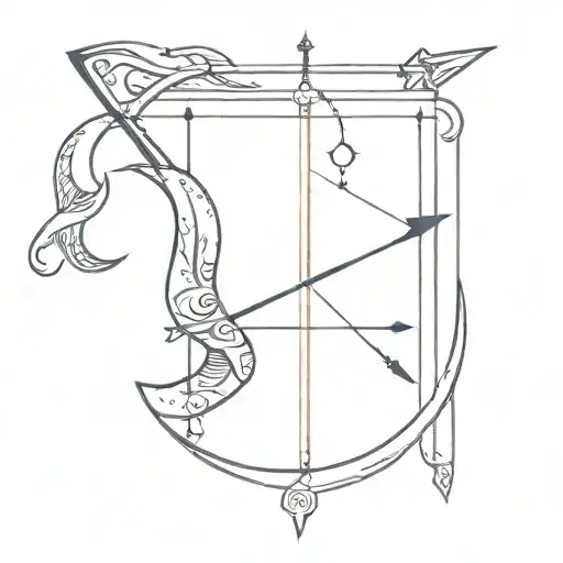 Bow And Arrow Against Crescent Moon Surrounded