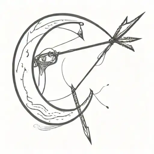 A Bow Releasing An Arrow Against A Crescent Moon Surrounded