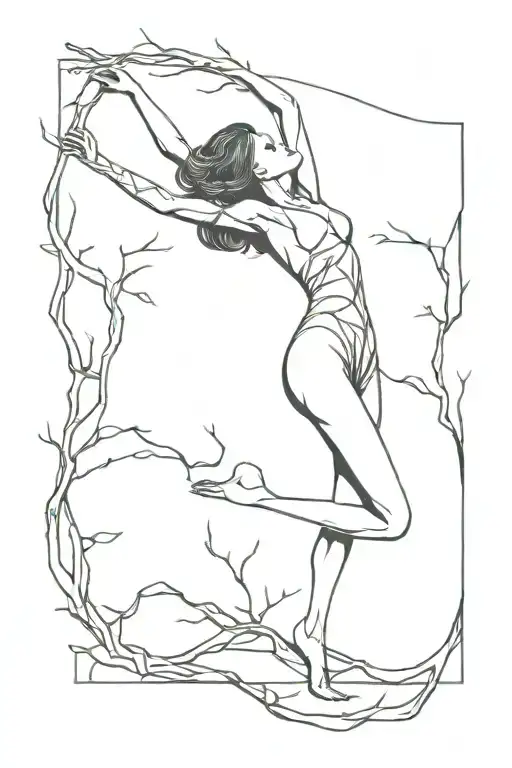 Female Dancer Growing Tree Branches Stretching Towards The Sky