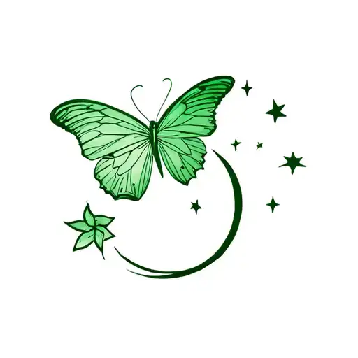 Green Butterfly With Moon And Stars