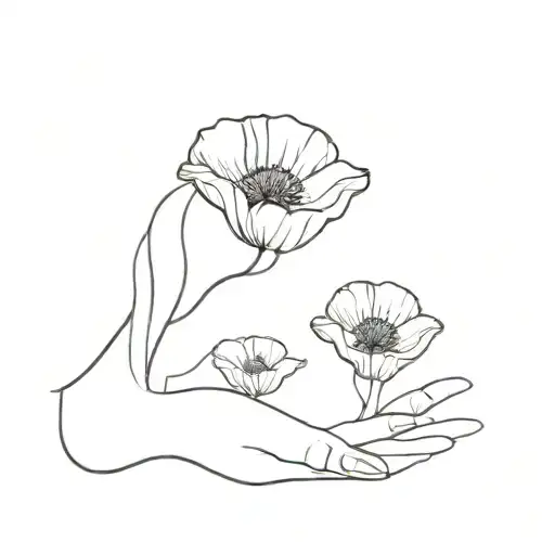 Poppy Flower Mother Daughter Hand In Hand