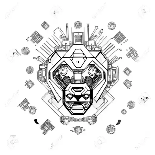 Robot Lion In Cyberspace Circuit Board Background