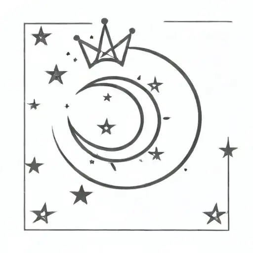 Moon With 4 Stars And 4 Crowns