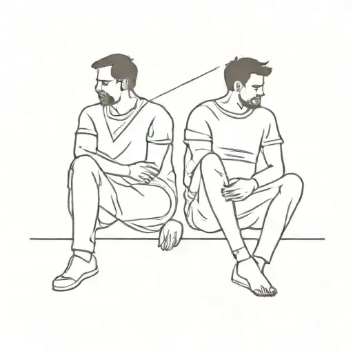 Father And Son Who Sit On A Line