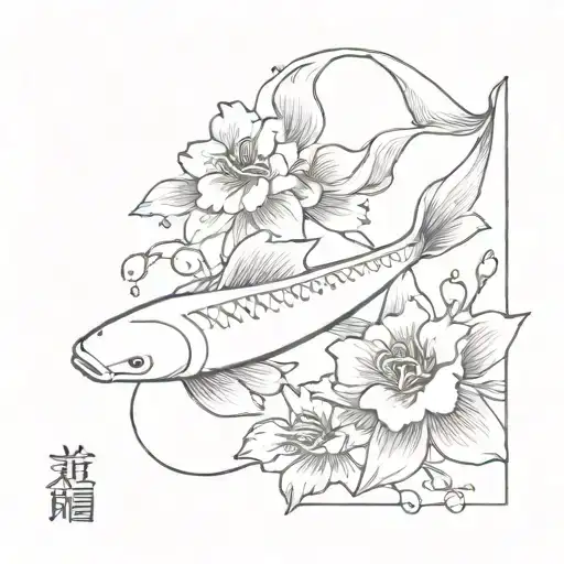 Koi Fish And Flowers