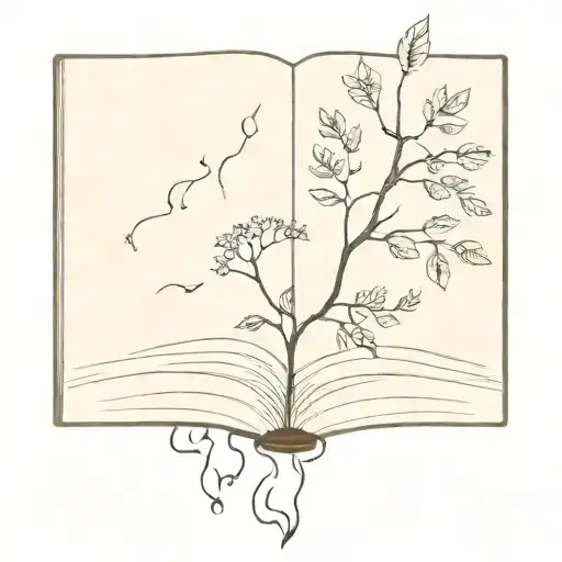 A Minimalist Tattoo Of A Book With Nature Elements Growing Out Of It