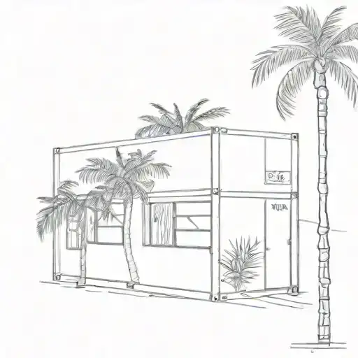 A Remoded Shippinh Container That Is A Home With Palm Trees Around It And Love