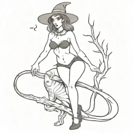Pinup Anthropomorphic Cat Witch Girl Standing