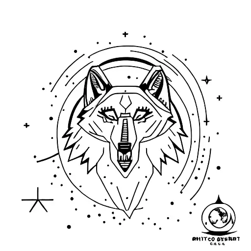 A Minimalist Tattoo Of A Wolf Howling At The Moon Over A Serene Lake